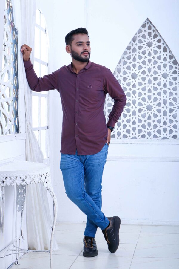 Purple Short Collar Slim Fit  Shirt - Image 3