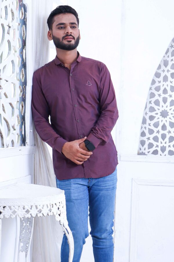 Purple Short Collar Slim Fit  Shirt - Image 2
