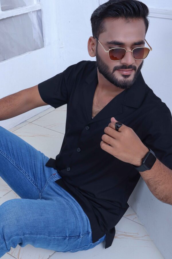 Black Washing Wear Coat Collar Shirt - Image 2