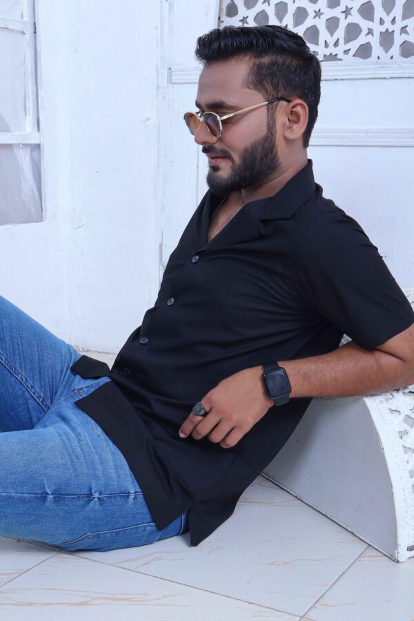Black Washing Wear Coat Collar Shirt - Image 3