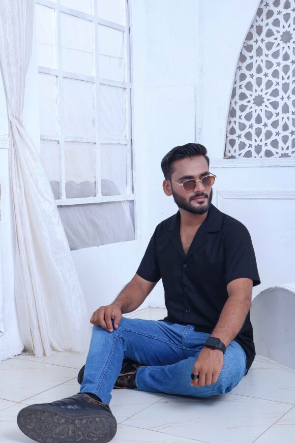 Black Washing Wear Coat Collar Shirt - Image 4