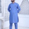 Cotton Denim Blue Kurta Pajama - Image 2