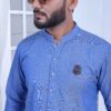Cotton Denim Blue Kurta Pajama - Image 3