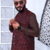 Chocolate Brown Kurta Pajama With Waistcoat - Image 4