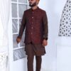 Chocolate Brown Kurta Pajama With Waistcoat - Image 6